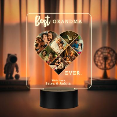 Personalized Best Grandma Ever LED Night Light, Heart Photo Collage Frame with Warm White Light Memorable Gift for Dadi Maa Surprise Gift for Dadi